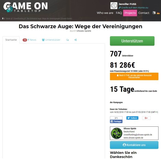 Informationsübersicht bei Game On TableTops