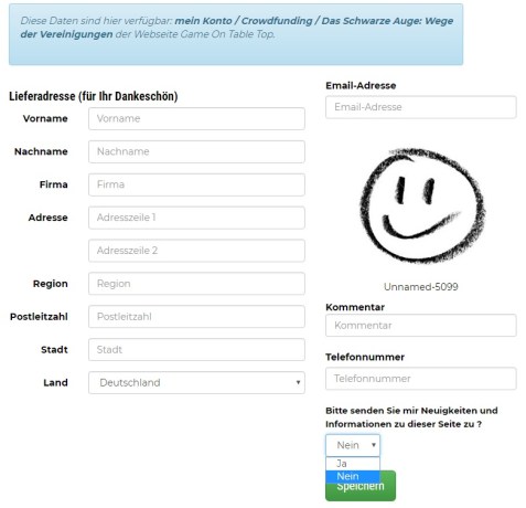 Game On Tabletops Lieferdaten Formular