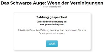 Game On Tabletops Zahlungsbestätigung